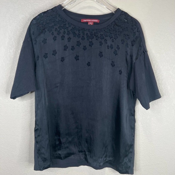 Comptoir Des Cotonniers Womens Star T-Shirt Size Small Black Short Sleeve Crew - Picture 1 of 10